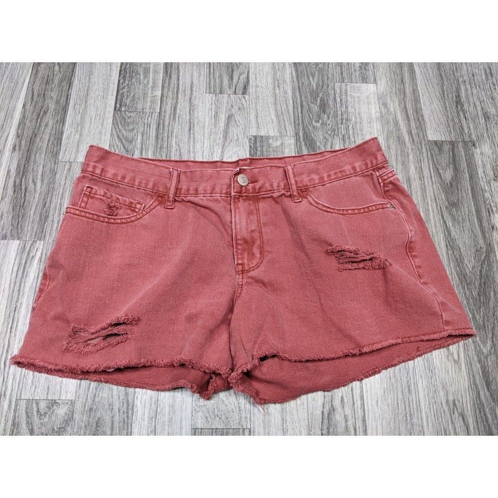 Old Navy Womens Sz 8 Regular Semi Fitted Fringe Hem Rustic Red Distressed Shorts